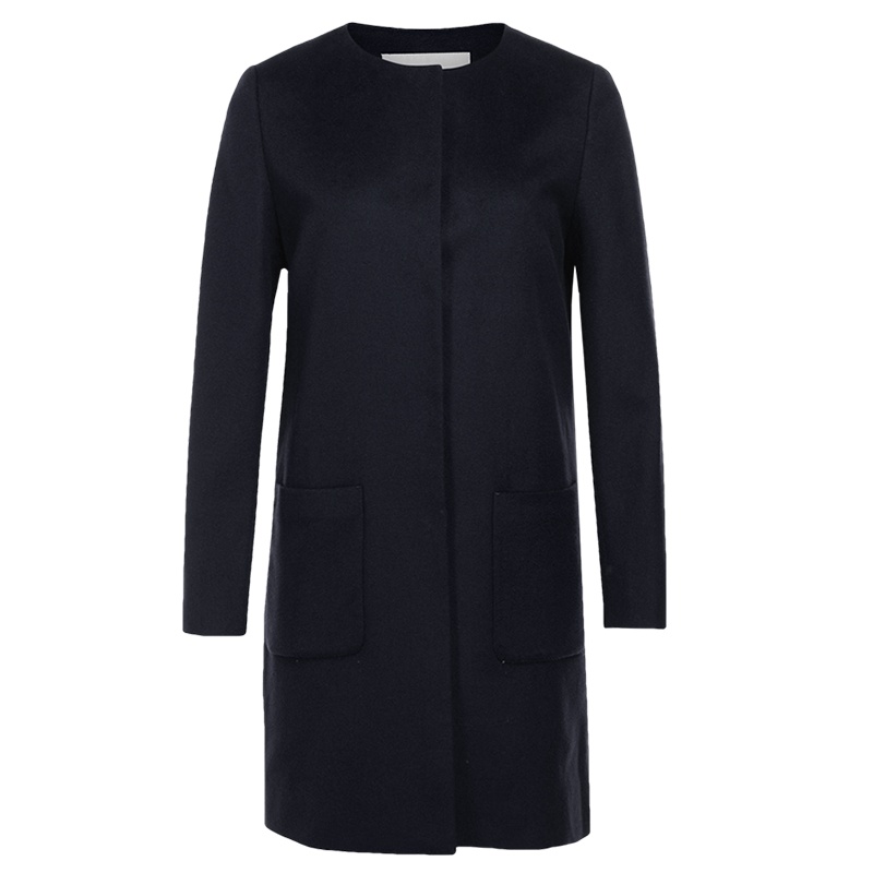 鄂尔多斯ERDOS 秋冬羊绒羊毛暗扣简约无领中长款女式大衣外套