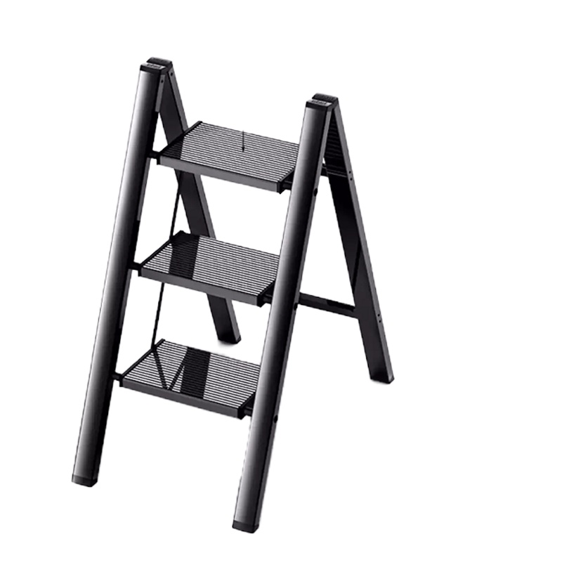 振兴多功能家用小梯子折叠加厚铝合金人字梯花架梯凳便携置物 客厅阳台花架子 花盆架 多功能 花架梯凳 三步梯 典雅黑
