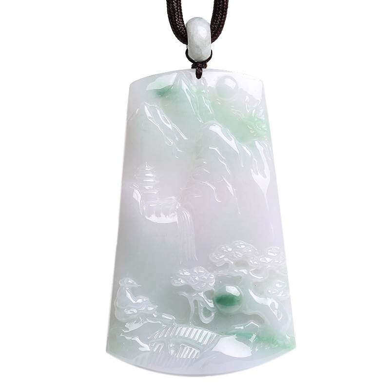 印象眸 翡翠山水牌吊坠 男女款山水玉石玉牌挂件 附送证书