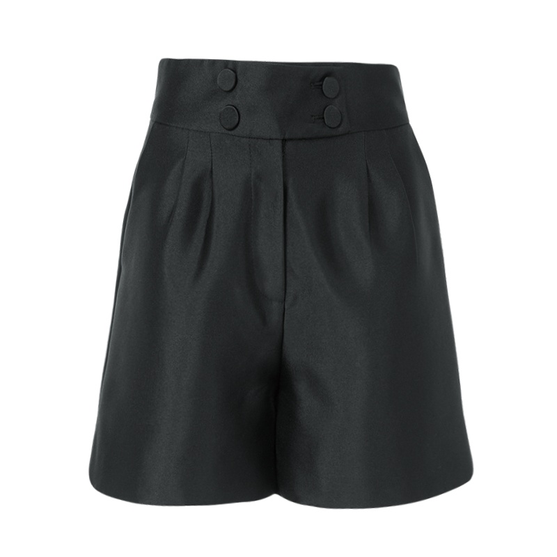 晚白2020夏新品时尚减龄休闲百搭简约纯色高腰阔腿裤短裤休闲裤女