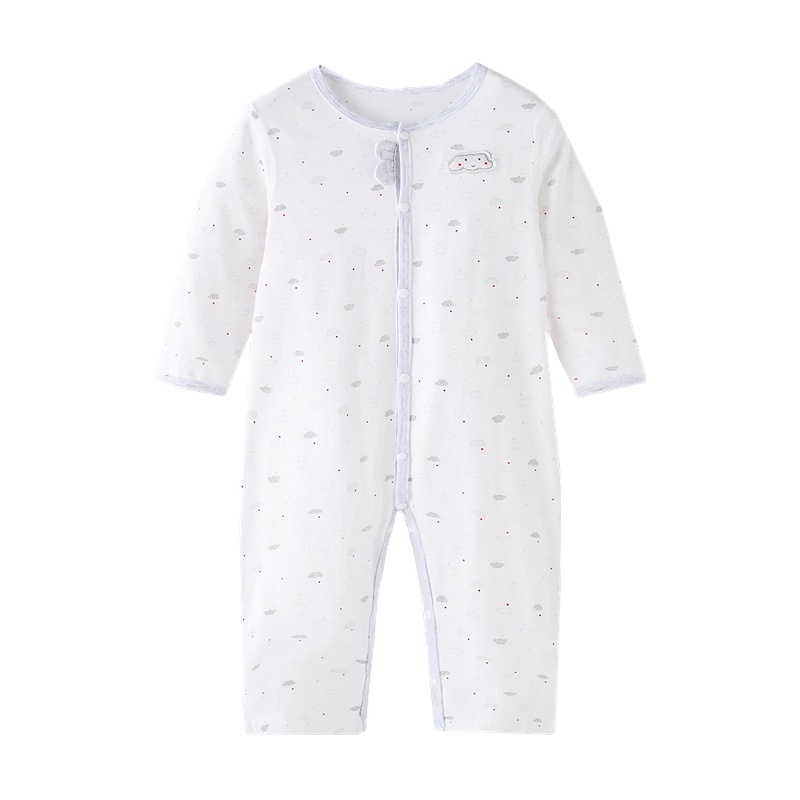 安笛贝乐童装婴幼儿连体衣男女通用3-9个月宝宝白色印花长袖薄款纯棉外穿爬爬服春夏 66-73-80cm