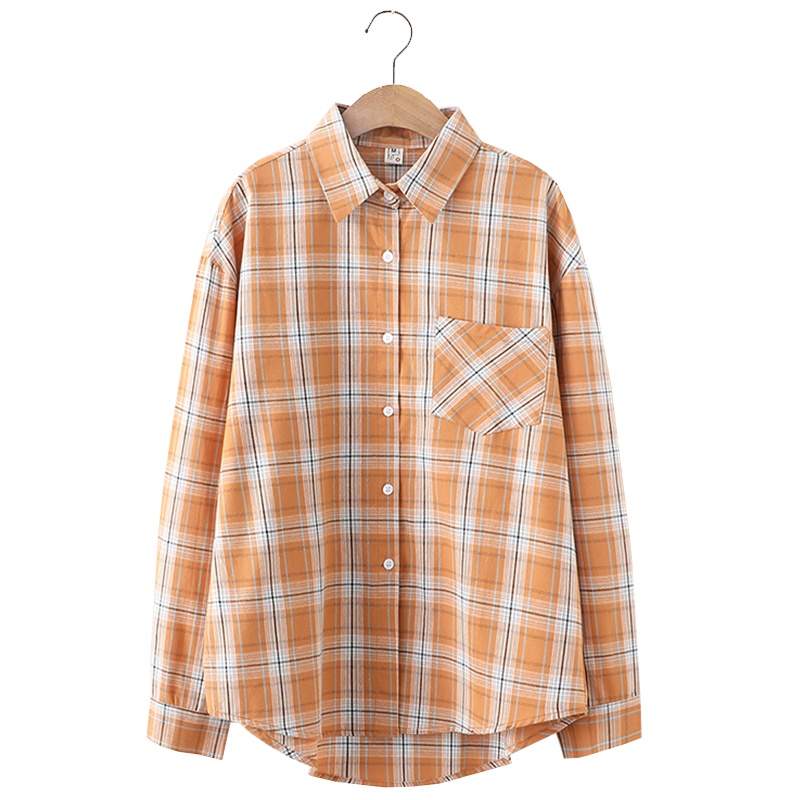 恒源祥女士衬衫2021春季新款长袖复古格子衬衫女上衣