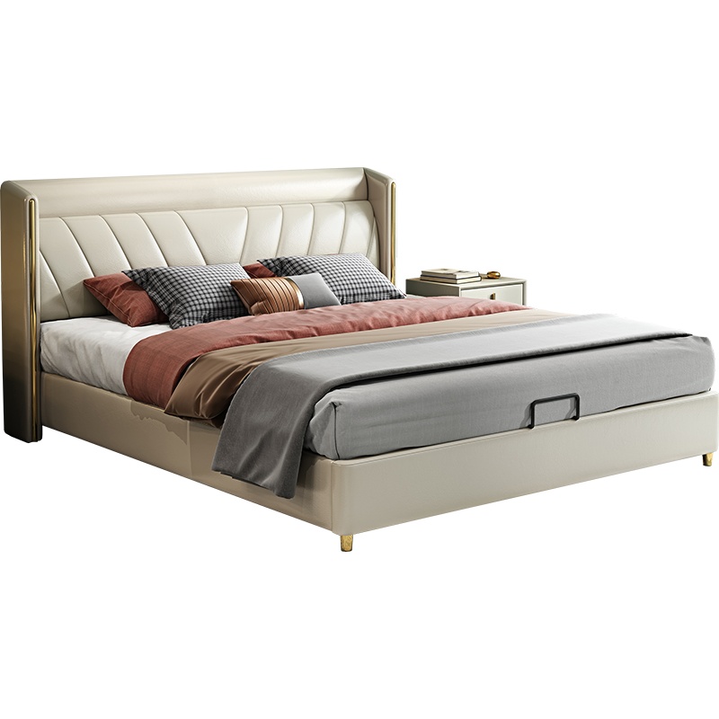 煜蒂家具旗舰店 意式极简真皮床后现代轻奢双人高箱储物婚软床1.5米1.8米简约主卧网红软包 小户型经济型创意榻榻米床