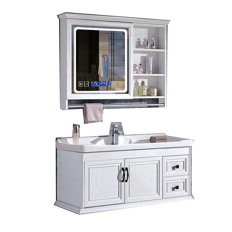 [送龙头]欧式太空铝智能卫浴浴室柜组合洗漱台卫生间触屏洗脸盆池简约现代洗手盆柜面盆含带浴室边柜 挂墙式巧妈邦