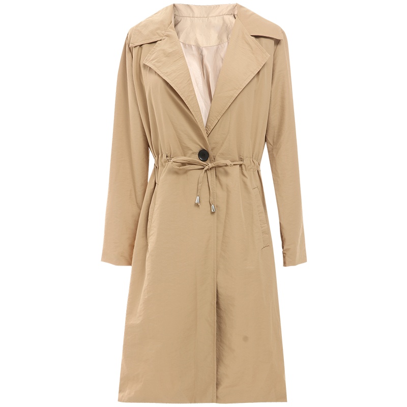 欧昵雪英伦风西装领一粒扣收腰风衣女显瘦中长款外套