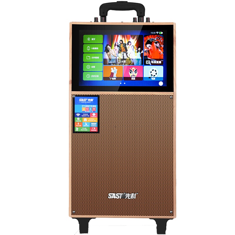 先科(SAST)便携式广场舞音响 户外移动拉杆音箱带显示屏 大功率WiFi触摸屏视频播放器KTV点歌机带无线麦克风