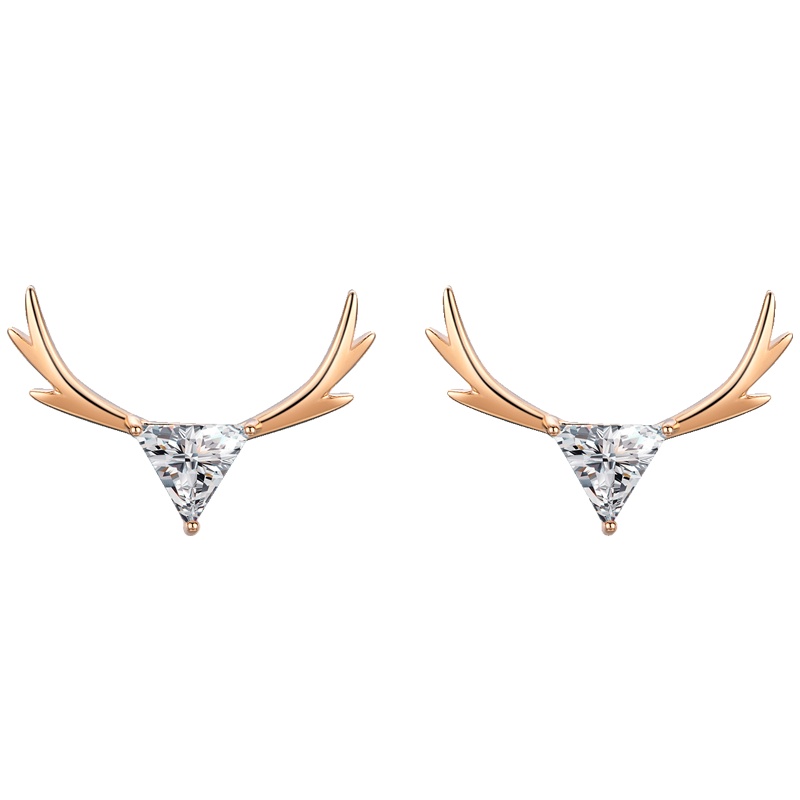 佰色传情S925银鹿角耳钉女个性韩版小清新梅花气质可爱耳饰