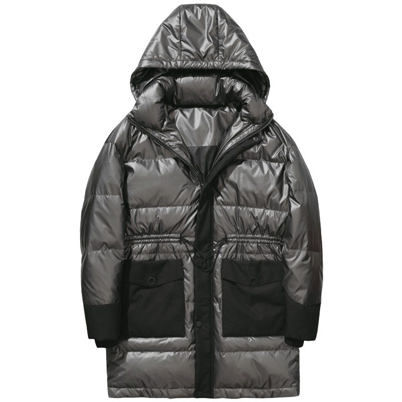 千纸鹤男士连帽中长款羽绒服2019冬季青年时尚休闲外套60136
