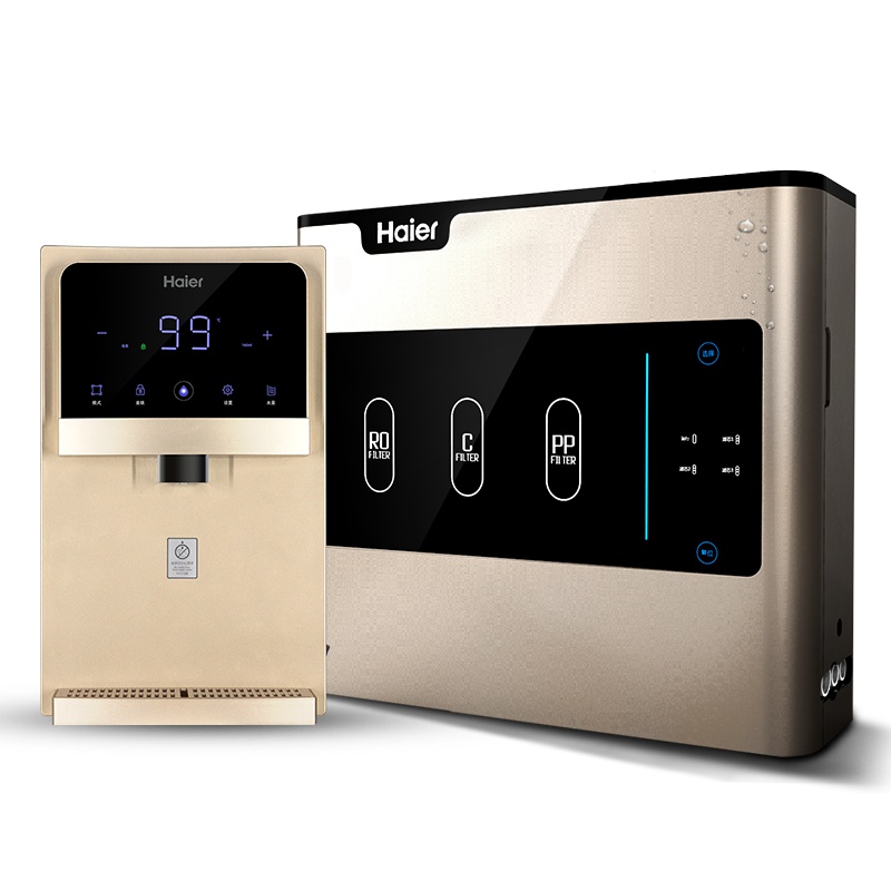 海尔(Haier)家用净水器400G无桶大流量3年长效RO反渗透双出水直饮机HRO4H56-3+冷热型管线机GD1910