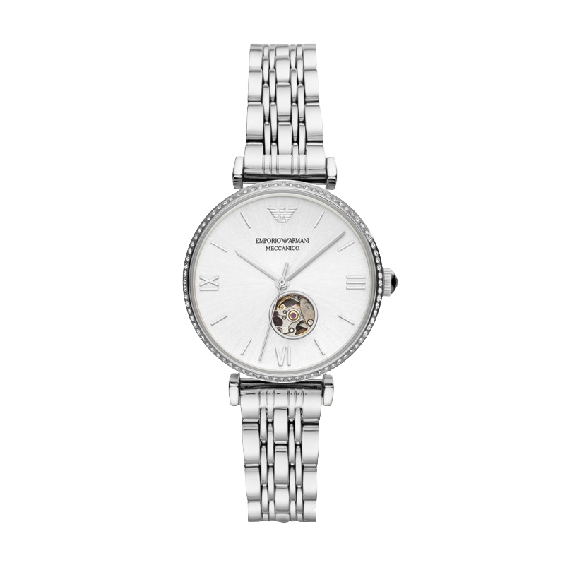 Armani阿玛尼手表镂空透窗自动机械表女士腕表时尚百搭银色钢带 生日礼物 送女友AR60022