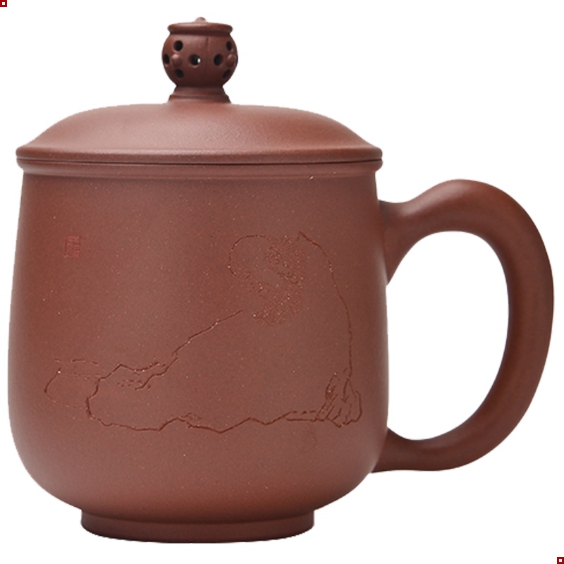 『茶禅一味』 宜兴紫砂盖杯茶杯 手工作品 原矿清水泥 茶具 510cc