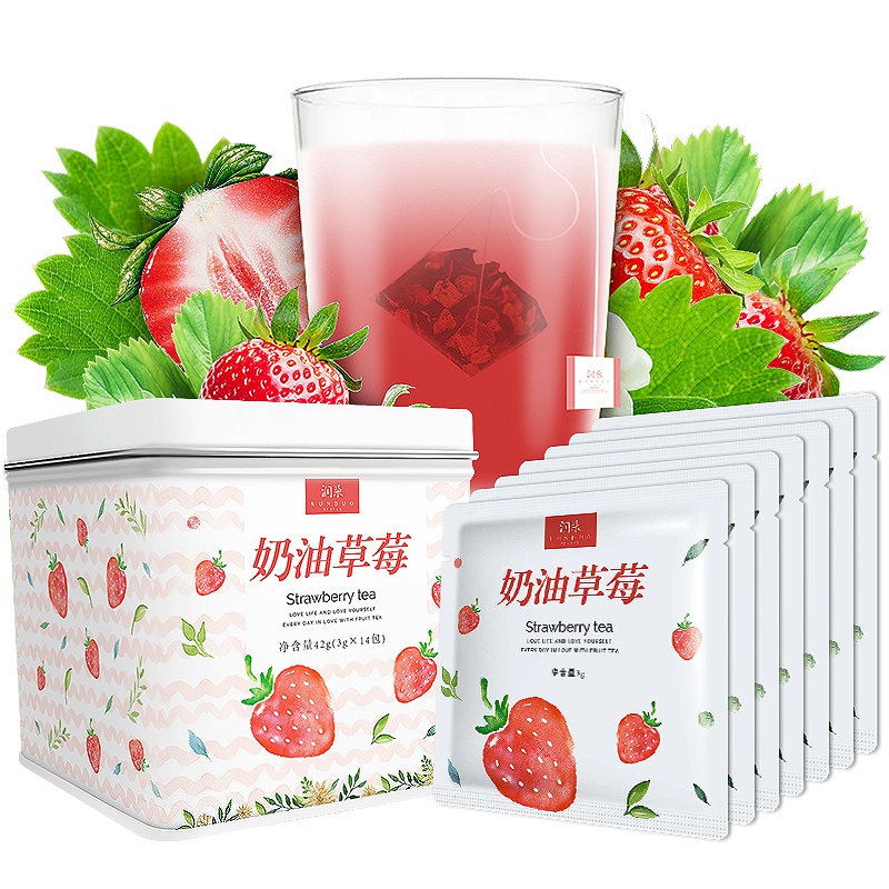奶油草莓 润朵奶油草莓味果茶花果果粒茶花茶组合袋泡茶包