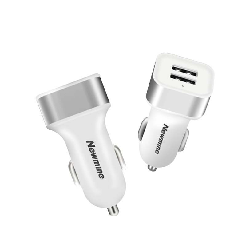 纽曼(Newmine)车充 国产车载充电器NC132 银色12-24V 双USB车充一拖二 汽车手机充电器