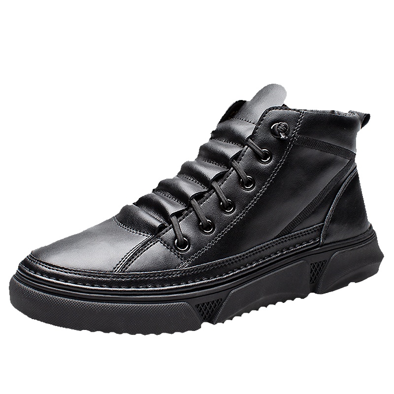 牧伦奴仕(MULUNUSHI)新款休闲皮鞋男士马丁靴休闲鞋二层牛皮(除牛反绒)四季百搭板鞋工装鞋高帮鞋男靴子黑86765