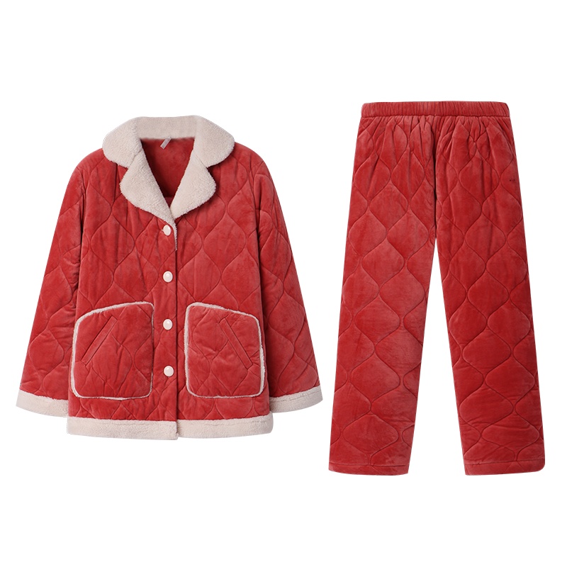 安之伴睡衣女冬贝贝绒剪细条绣花女套装