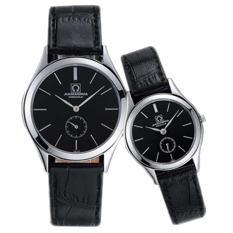 嘉年华CARNIVAL瑞士品牌情侣表石英表 男女薄款休闲日历男表女表一对表皮带时尚潮流防水手表真皮纤薄系列腕表8571G