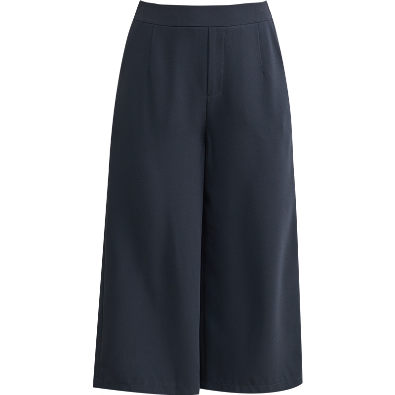 娅丽达女裤2019夏季雪纺阔腿裤女垂坠感宽松直筒黑色七分薄款裤子I2517