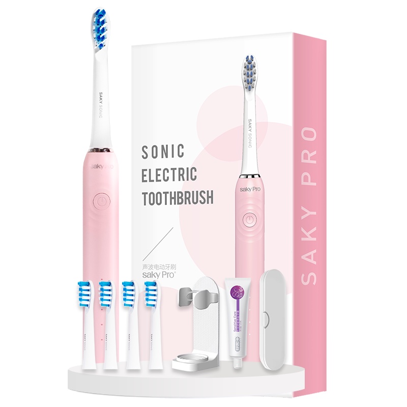 舒客(Saky)电动牙刷G3217加送刷头通用声波充电式震动情侣便携牙刷希利尔湖粉