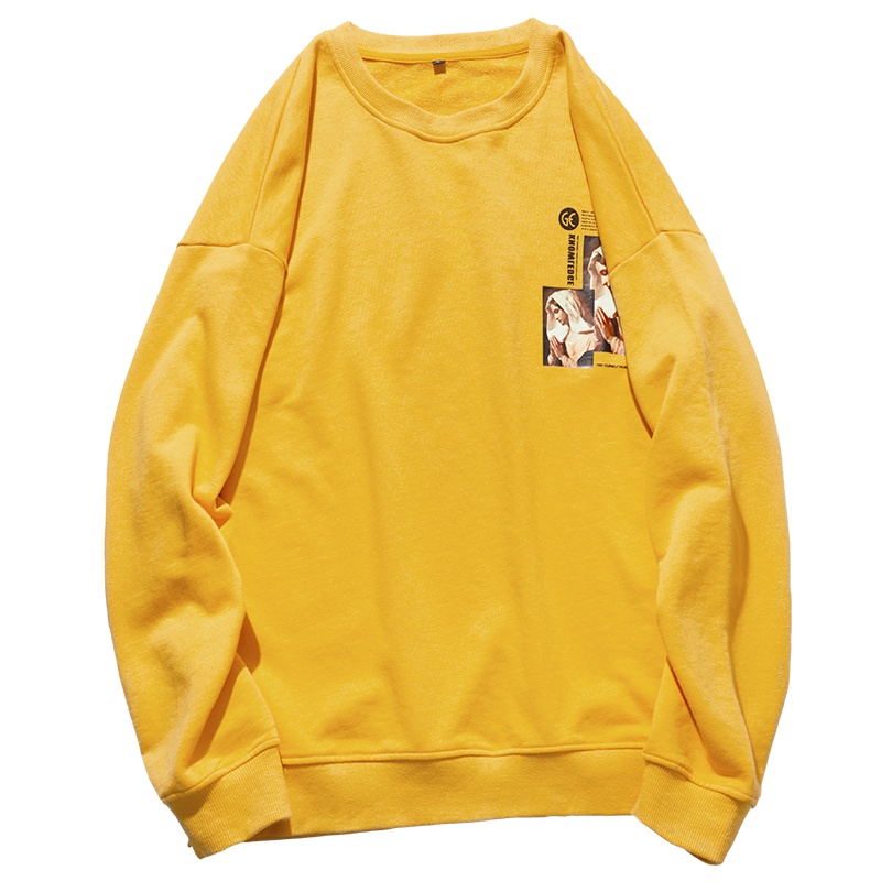 海德斯曼色卫衣男宽松学生圆领字母不规则印花欧美潮上衣15225