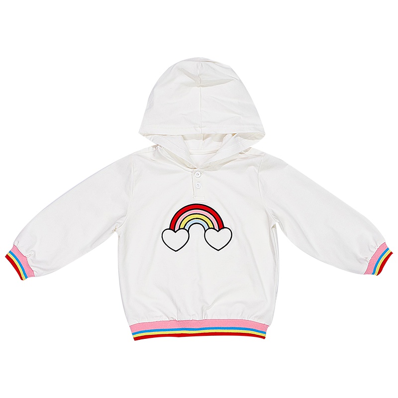 婴姿坊女童春装彩虹卫衣洋气童装儿童连帽上衣休闲潮韩版T恤