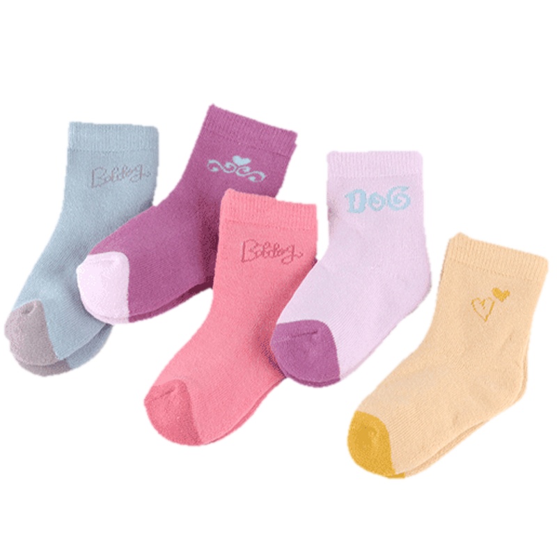 巴布豆配饰儿童袜子冬季加厚 纯棉男女童秋冬加绒保暖婴儿宝宝毛圈毛巾袜0~10岁5双装