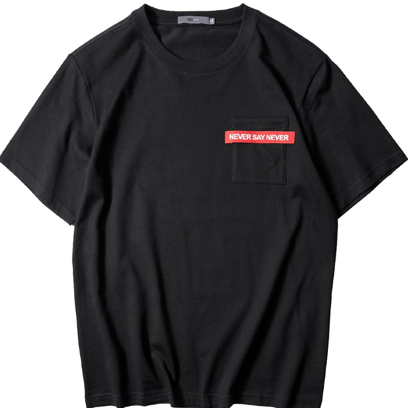 黑鲸织带装饰短袖T恤男2019夏季后背印花短t男CNTBJ29298A