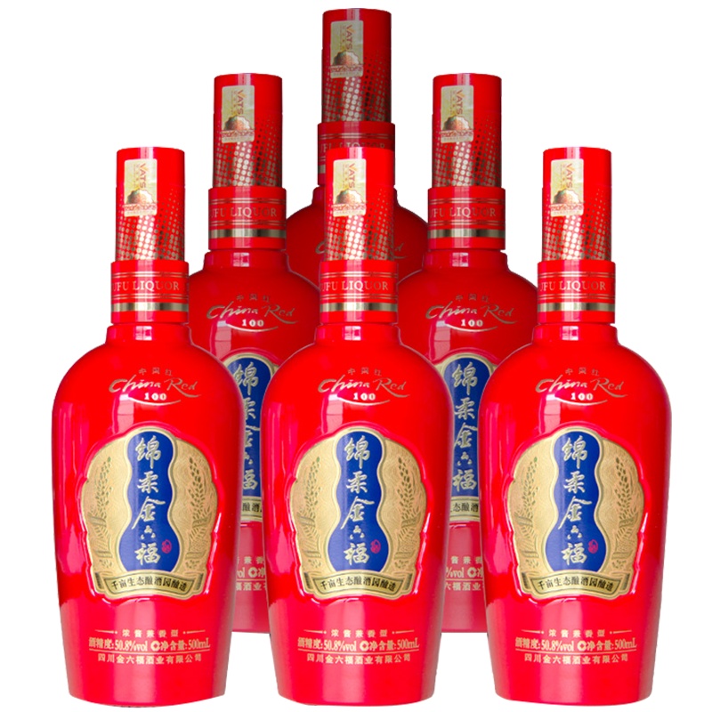 [金六福自营]金六福百年红50.8度浓酱兼香型婚宴婚庆喜酒纯粮食白酒整箱500ml*6瓶
