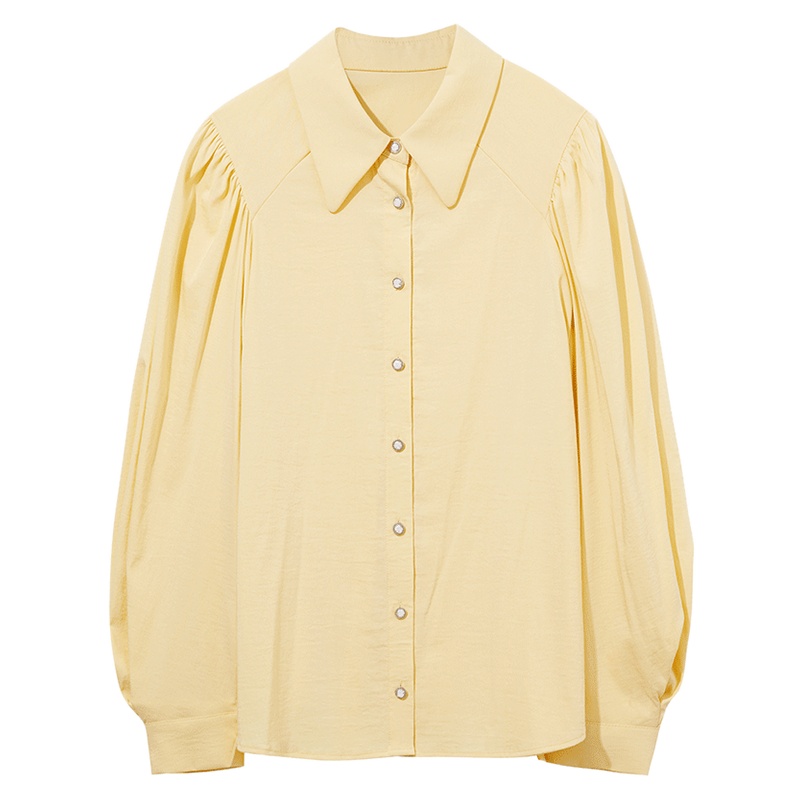 三彩2020秋季新款翻领单排扣泡泡袖宽松黑科技防水防油防污衬衫女