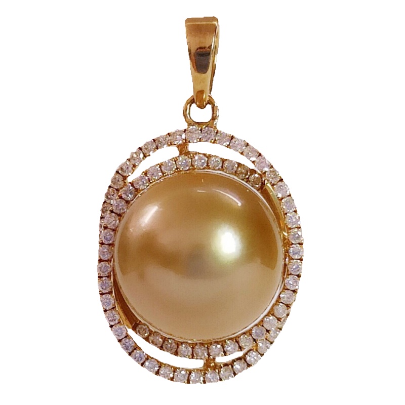 缘源珠宝 天然海水金珍珠吊坠 18K金镶钻石珍珠吊坠 附送证书 不含链