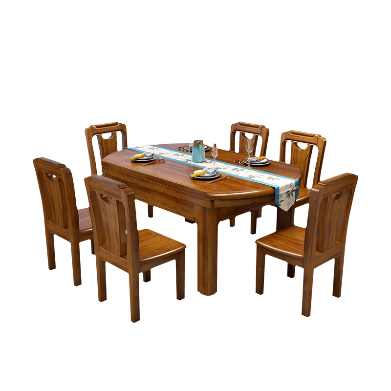 月影梳桐香樟木实木餐桌椅组合折叠现代新中式家具伸缩两用圆形桌家用吃饭