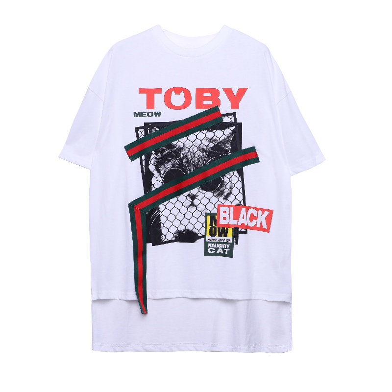 a02新款潮流街头风印花飘带ins宽松T恤女DTU2C0161KT