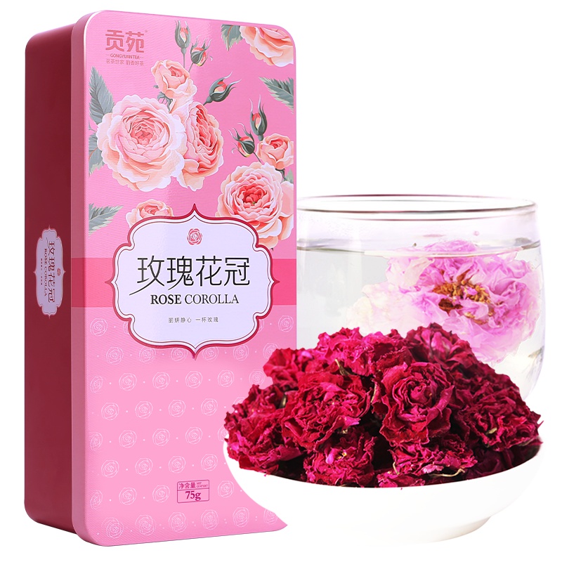 贡苑 茶叶 花草茶 玫瑰花茶 大朵玫瑰花冠 平阴玫瑰茶75g/罐 可搭配胎菊柠檬桂花
