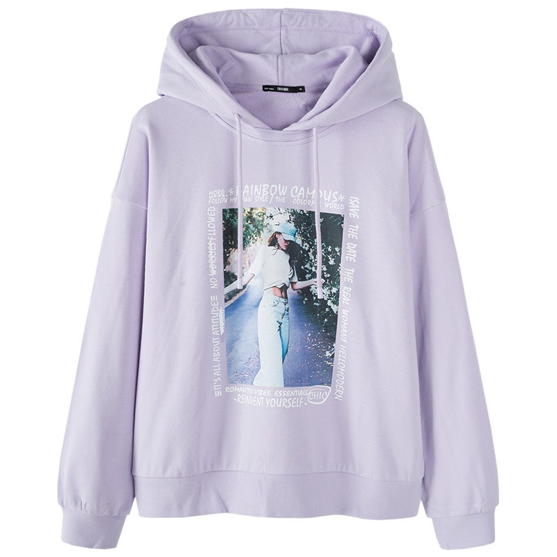 森马卫衣女2020春季新款宽松韩版落肩袖连帽印花ins长袖女士卫衣