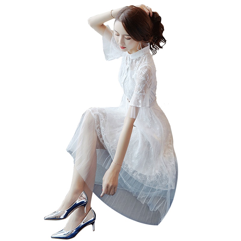 丝柏舍夏装女2019纯色简约短袖中长款中腰连衣裙S92R0466L