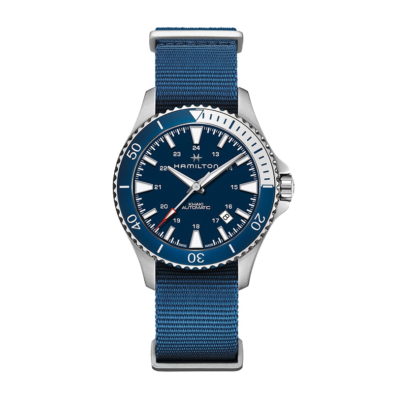 汉米尔顿(Hamilton)瑞士手表 卡其海军系列Below Zero 自动机械潜水男表 蓝盘帆布 H82345941