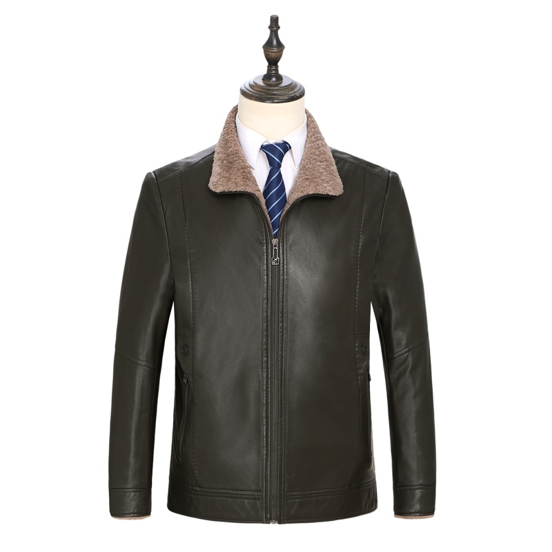 恒源祥男士皮衣秋冬款中年男士皮夹克爸爸装PU翻领皮夹克外套