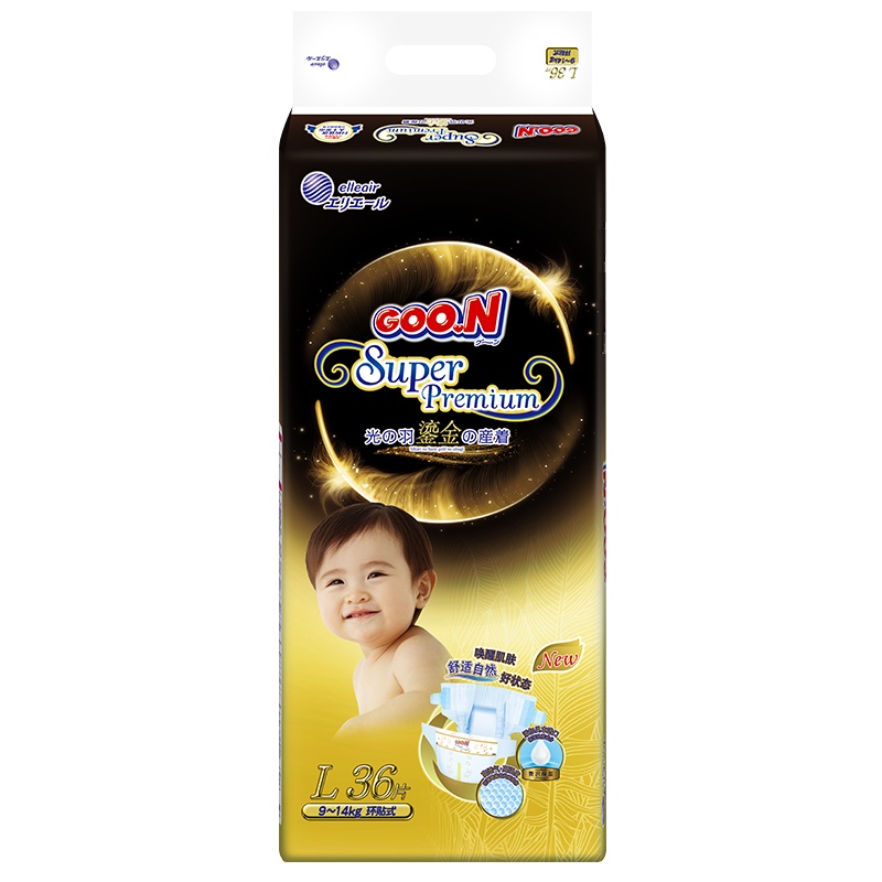大王GOO.N环贴式纸尿裤光羽鎏金系列大号L36片皇家级呵护成长
