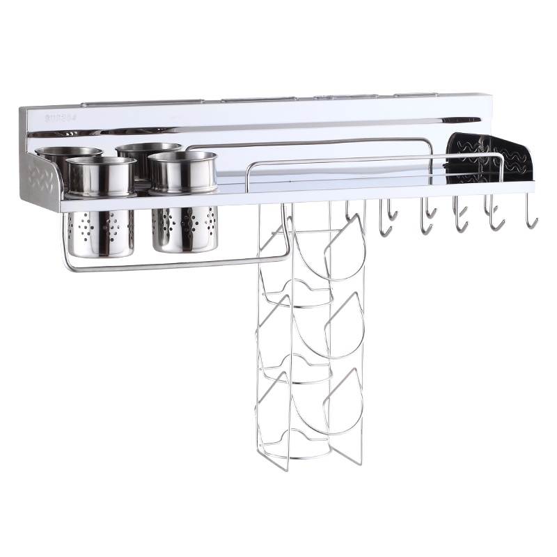 沐贝勒 不锈钢厨房置物架 免打孔板刀架 调料架 调味品架 瓶罐筷子汤勺锅铲储物架 免打孔墙上整理收纳架