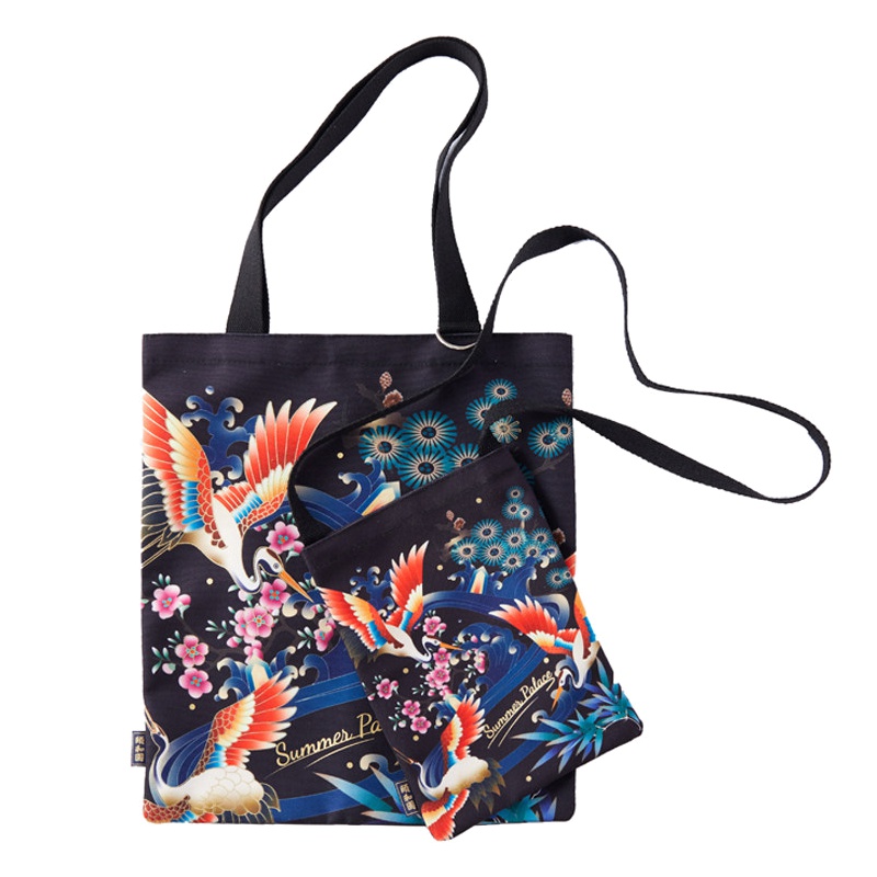 颐和园|宜鹤献瑞●帆布包 斜挎包 印花背包 - 玄青