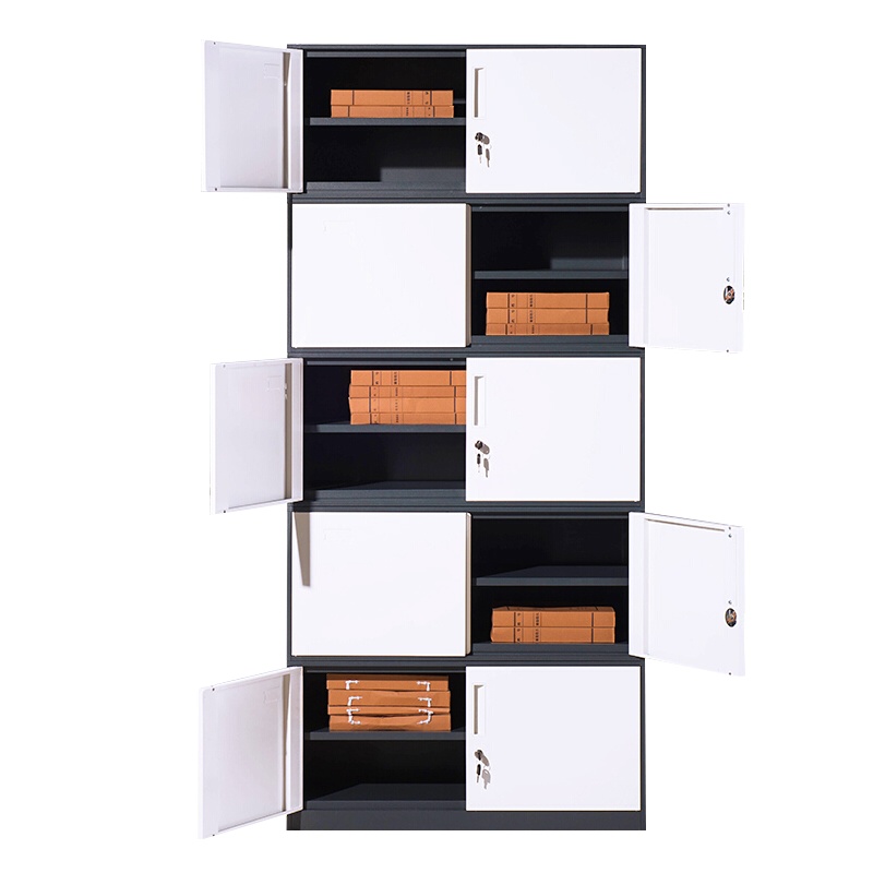 苏美特文件柜办公柜档案柜凭证柜矮柜铁皮柜资料柜拆装薄边分五节带板灰白套色加厚款