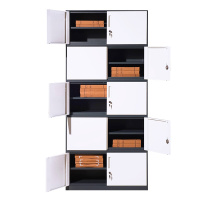 苏美特文件柜办公柜档案柜凭证柜矮柜铁皮柜资料柜拆装薄边分五节带板灰白套色加厚款