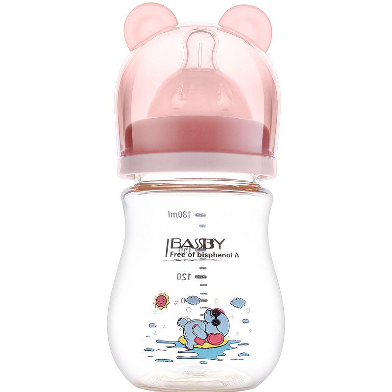 贝斯比/bassby 婴儿奶瓶进口ppsu材质耐摔宽口径宝宝防胀气新生婴儿奶瓶硅胶奶嘴180ml/粉红色
