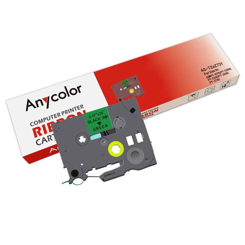 欣彩 TZe-Z731标签机色带 带芯片 12mm绿底黑字 适用兄弟标签纸PT-E115打印机PT-D200 550W