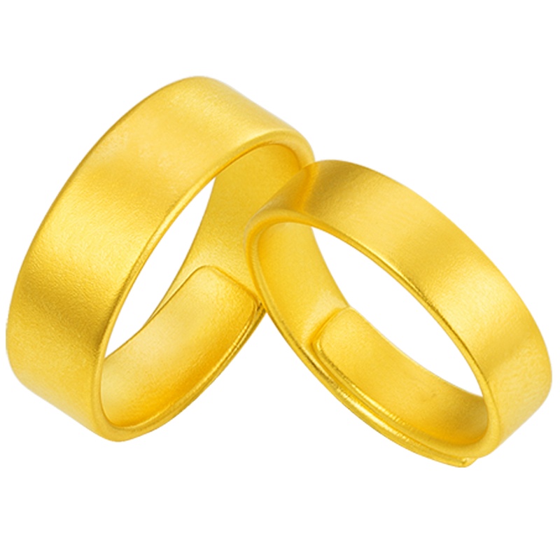 金一国囍古法哑光情侣黄金戒指平面对戒(计价)ABAG03