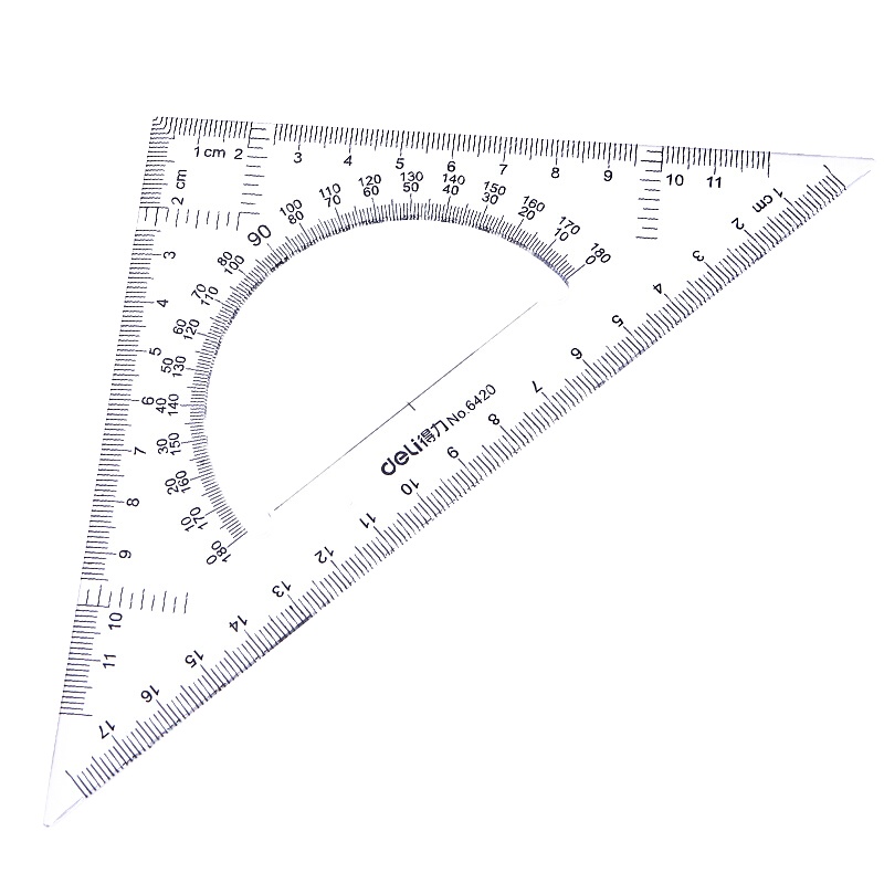 [精选]得力(deli) 塑料三角尺直尺子 三角板量角器 办公用品 6420 20cm
