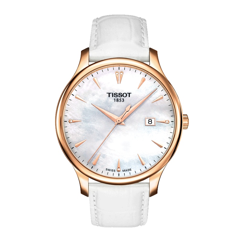 天梭(TISSOT)瑞士手表 俊雅系列皮带贝母表盘中性石英表T063.610.36.116.00 礼物
