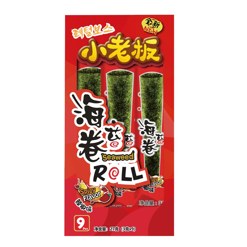 小老板海苔休闲零食小吃烤海苔卷 辣椒味 27克/盒