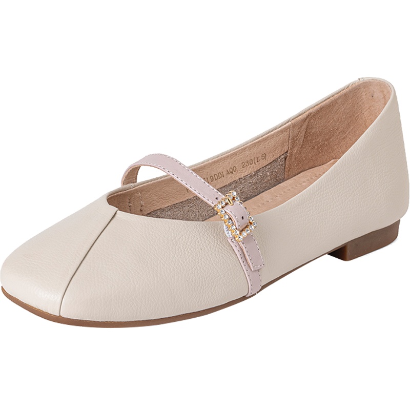 百田森2020春季商场同款真皮单鞋简约百搭女鞋舒适软底蛋卷鞋