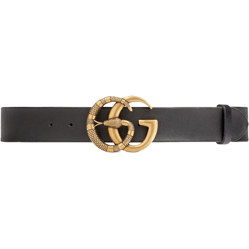 [海外直邮]GUCCI古驰男士腰带复古金扣蛇形双G带扣牛皮黑色板扣式皮带458949 CVE0T 1000