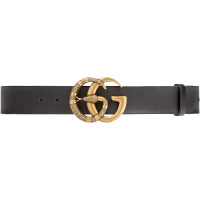 [海外直邮]GUCCI古驰男士腰带复古金扣蛇形双G带扣牛皮黑色板扣式皮带458949 CVE0T 1000